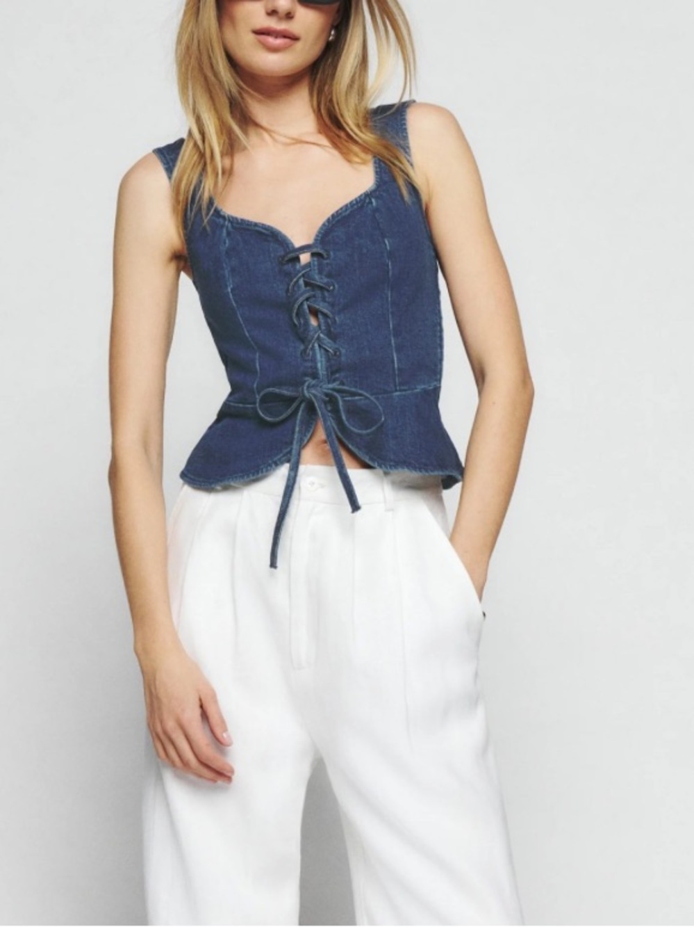 Reformation Indigo Lace-Up Denim Corset Top